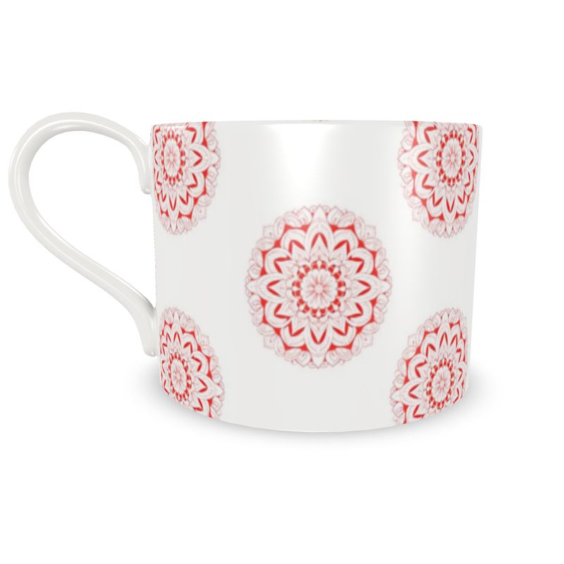 Red on White Medallion Bone China
