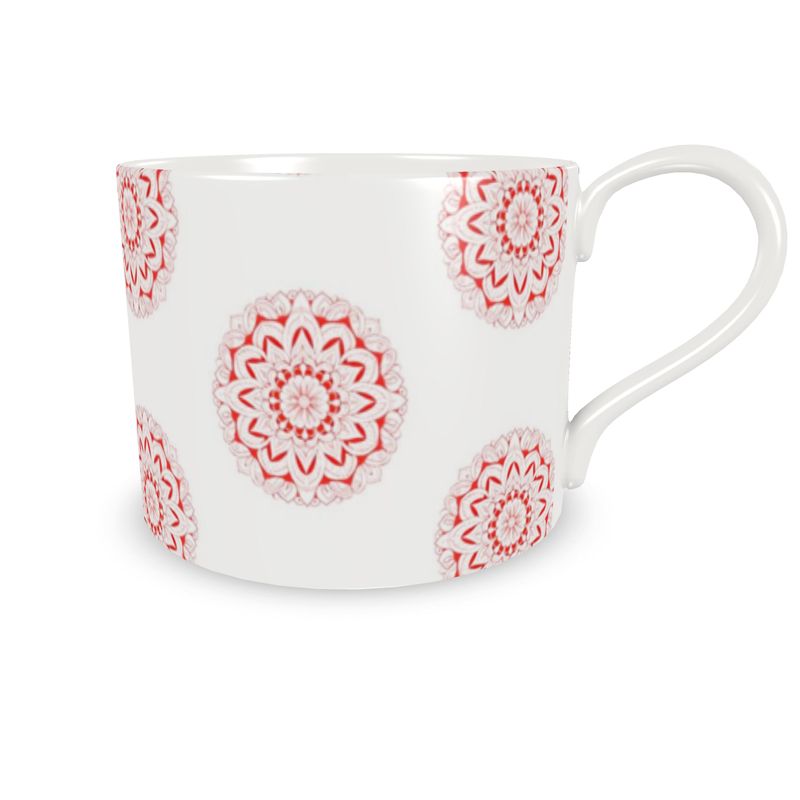 Red on White Medallion Bone China