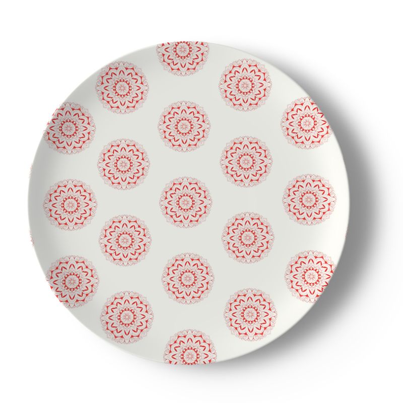 Red on White Medallion Bone China