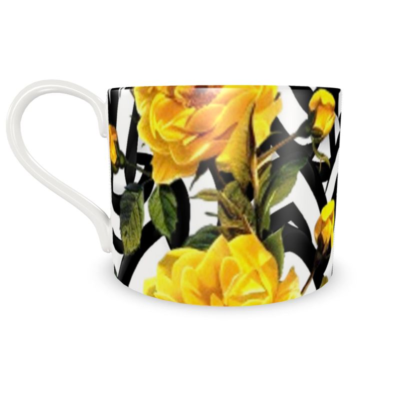 Amarillo Rose on Black and White Bone China