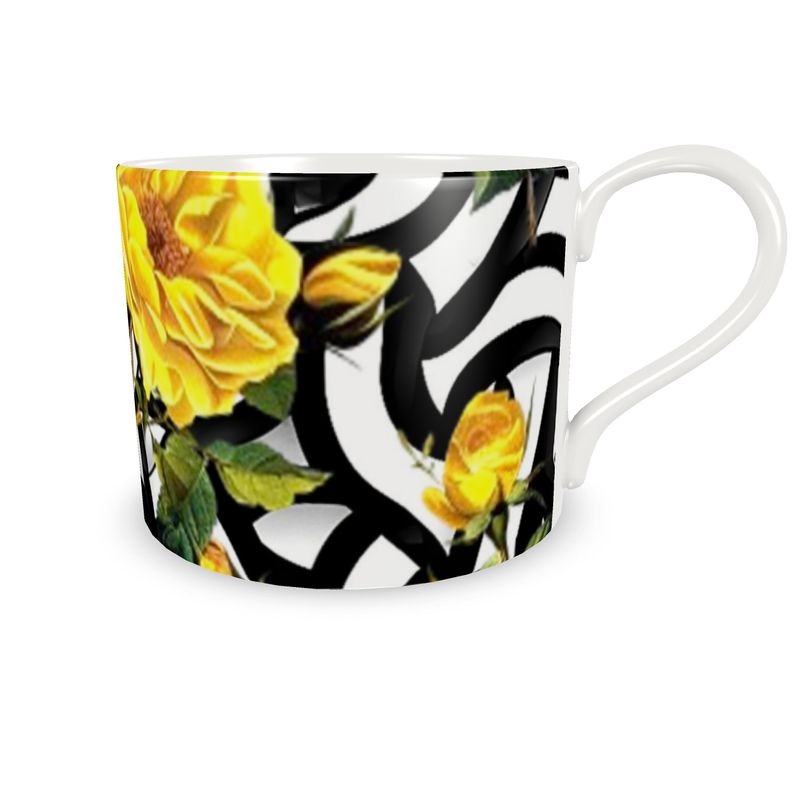 Amarillo Rose on Black and White Bone China