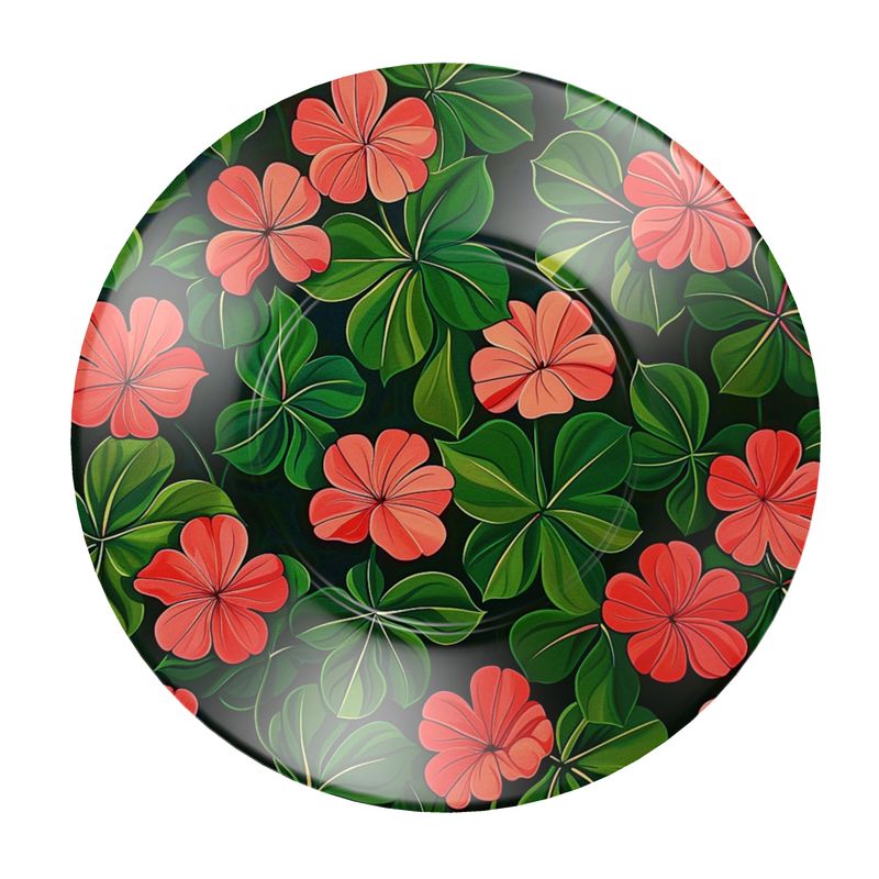 Red Geraniums on Black Bone China