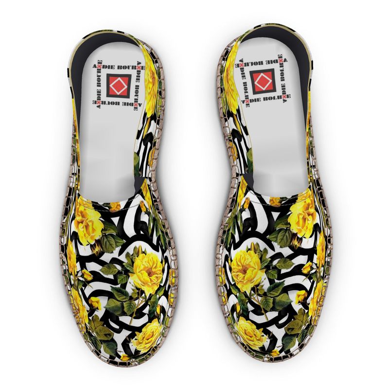 Amarillo Rose on Black and White Espadrilles