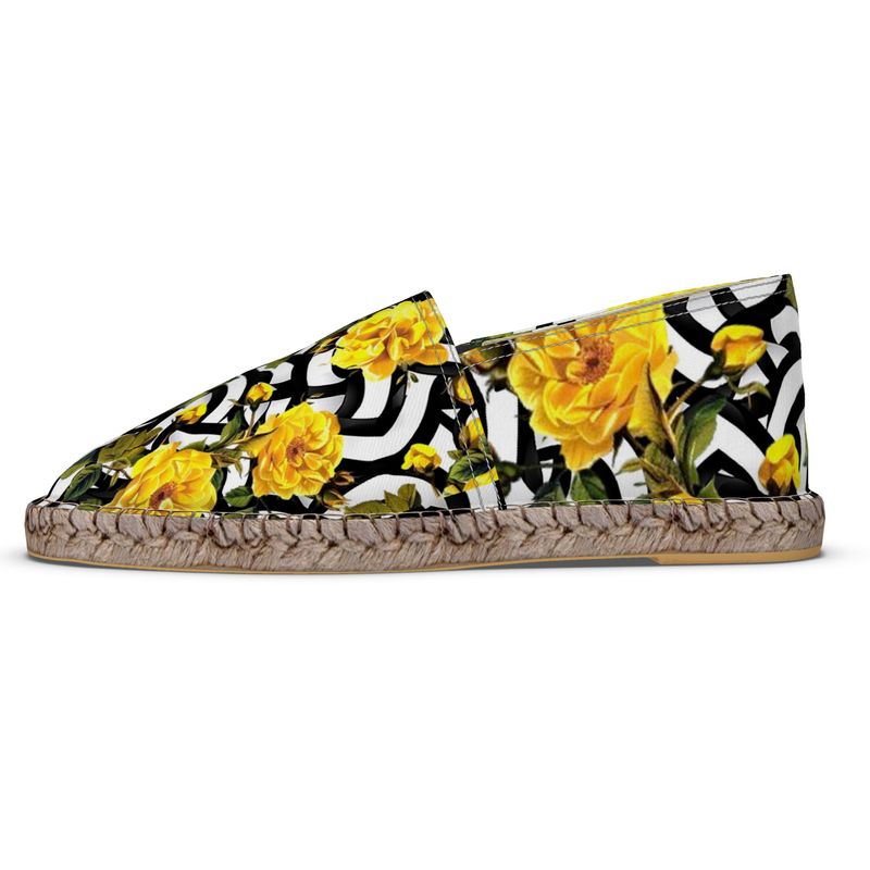 Amarillo Rose on Black and White Espadrilles