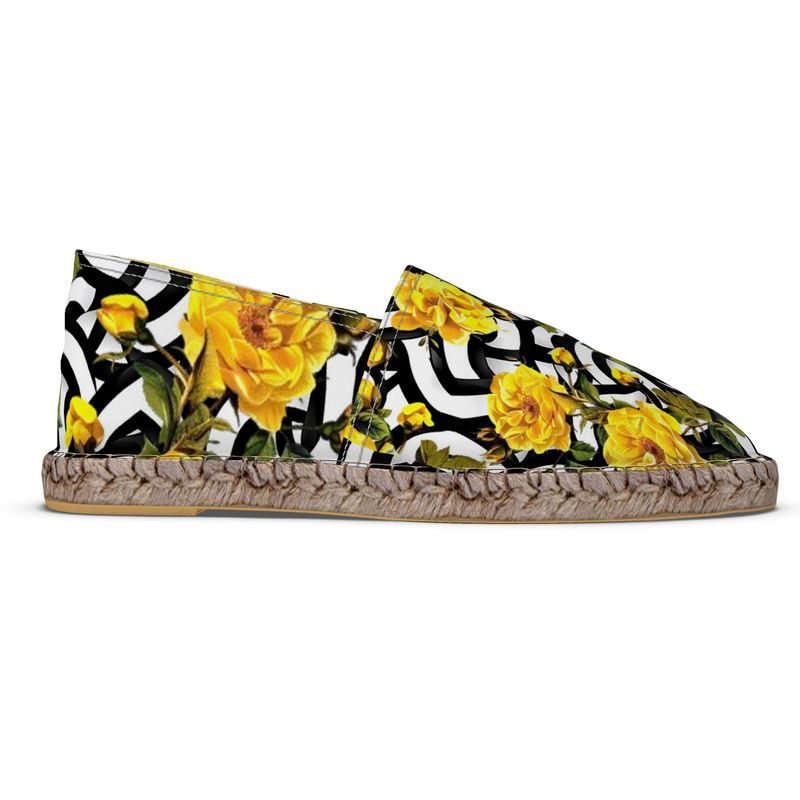 Amarillo Rose on Black and White Espadrilles