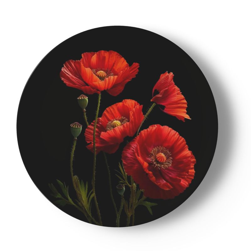 Four Poppies on Black Bone China