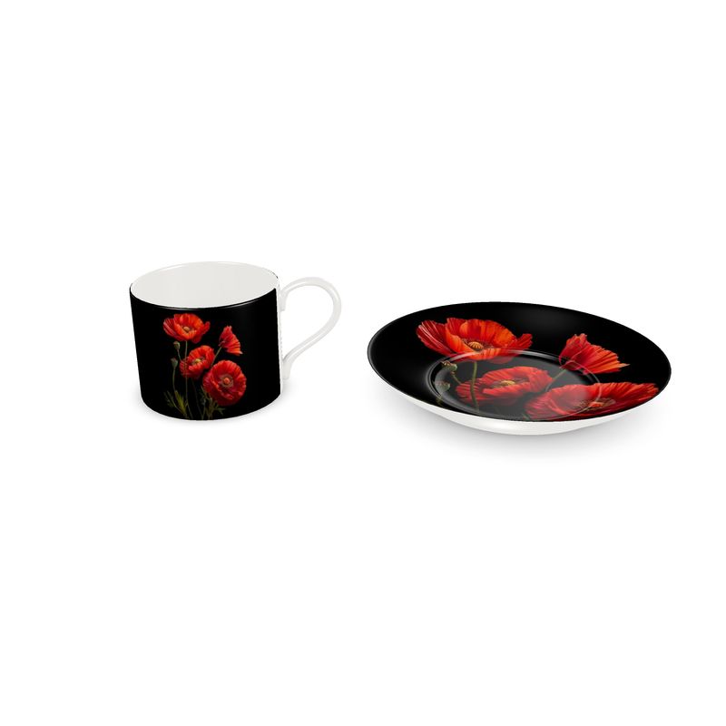 Four Poppies on Black Bone China