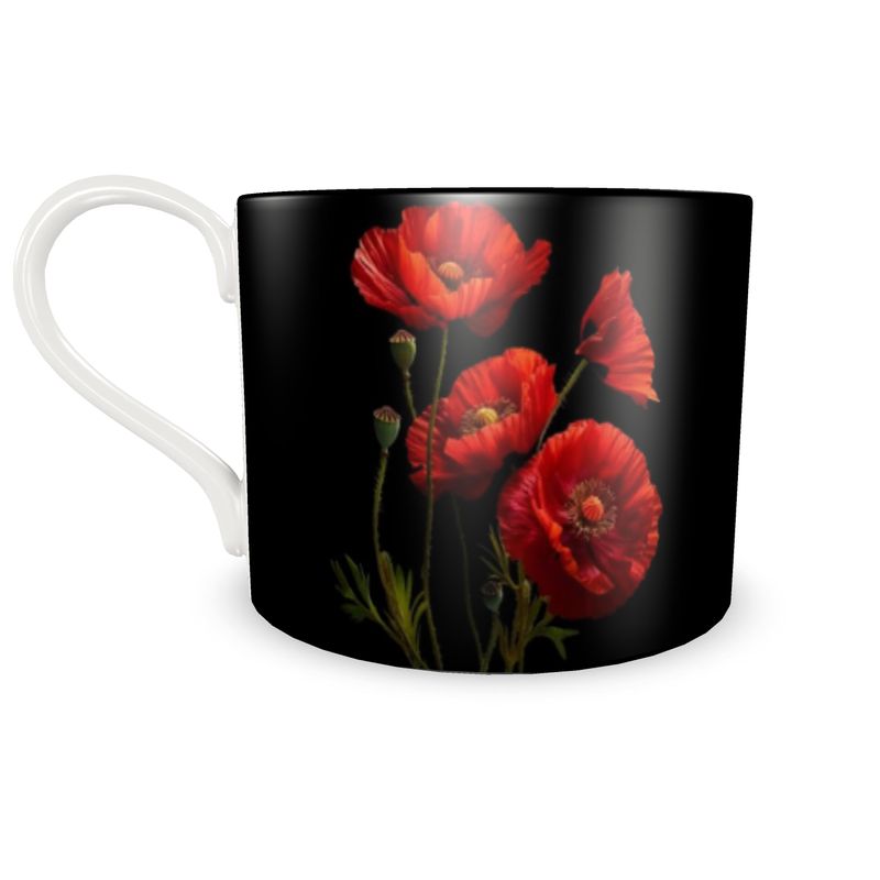 Four Poppies on Black Bone China