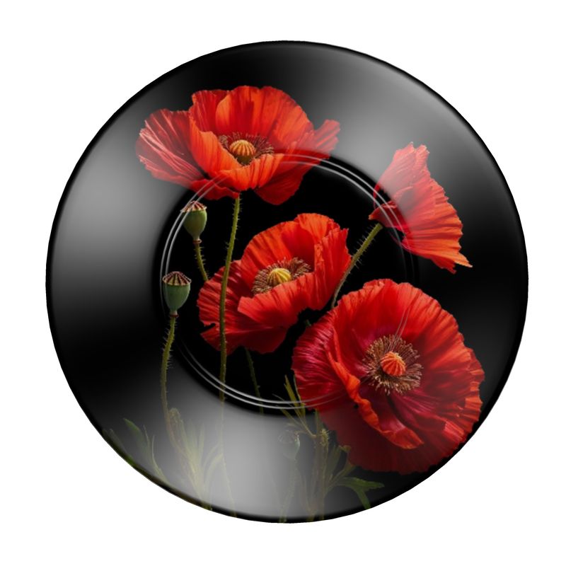 Four Poppies on Black Bone China