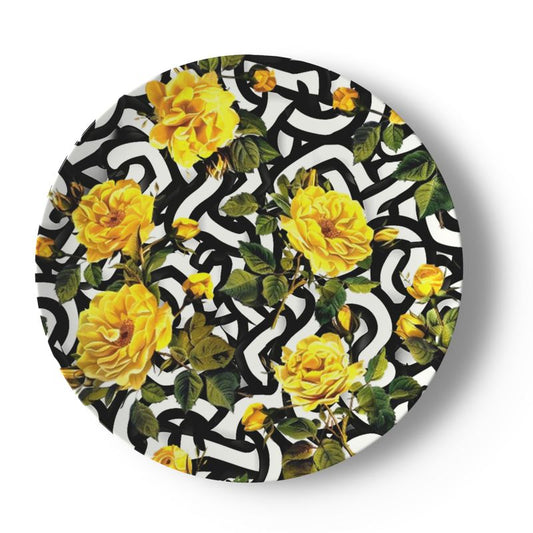 Amarillo Rose on Black and White Bone China