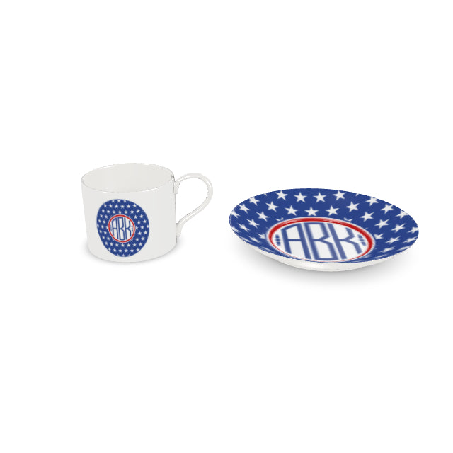 Monogrammed Stars Red and Blue Bone China